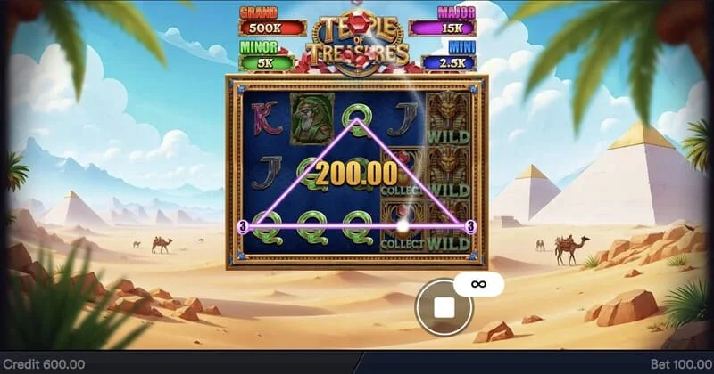 Temple of Treasures – hovedskjerm med hjul og egyptisk setting